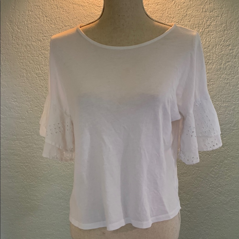 White Eyelet Ruffled Flutter Sleeve Too